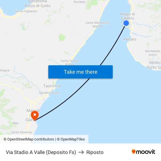 Via  Stadio A Valle  (Deposito Fs) to Riposto map