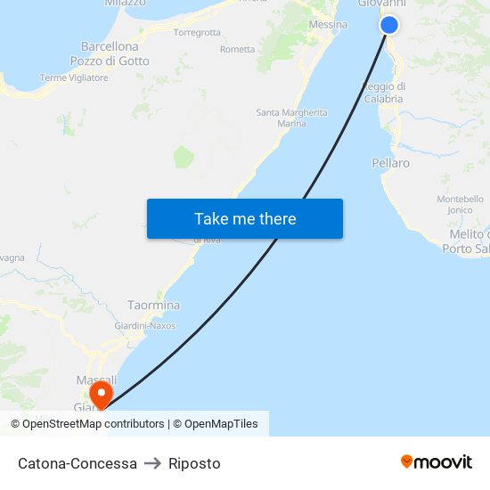 Catona-Concessa to Riposto map