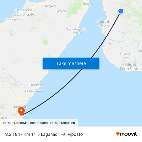 S.S 184 - Km 11,5  Laganadi to Riposto map