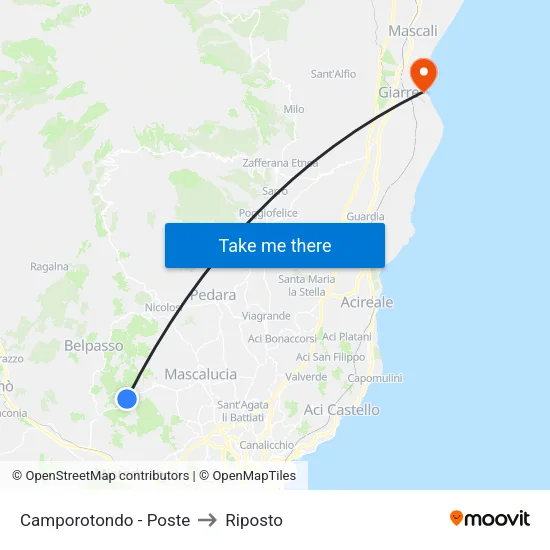 Camporotondo - Post Office to Riposto map