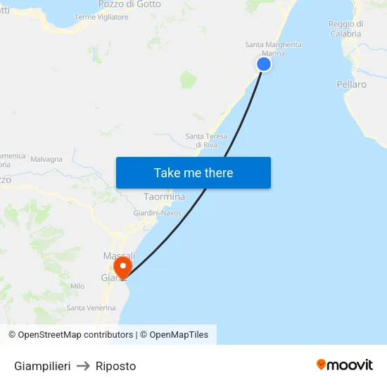 Giampilieri to Riposto map