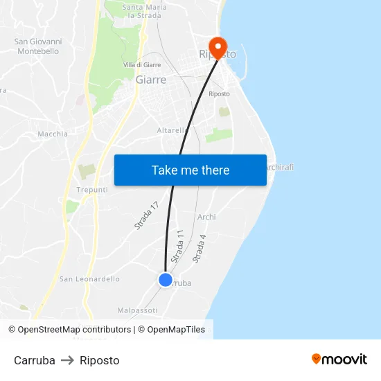 Carruba to Riposto map