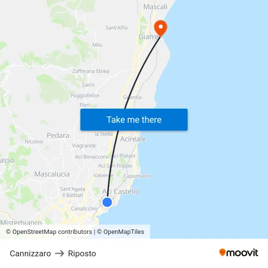 Cannizzaro to Riposto map