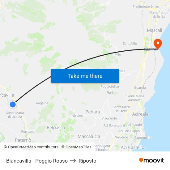 Biancavilla - Red Hill to Riposto map