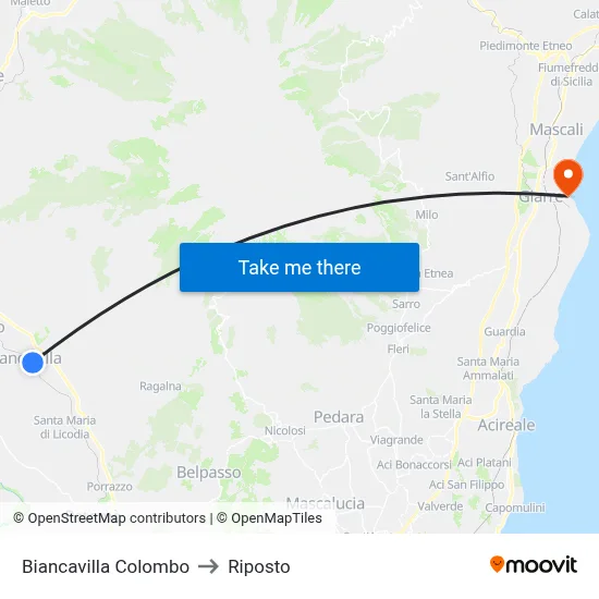 Biancavilla Colombo to Riposto map