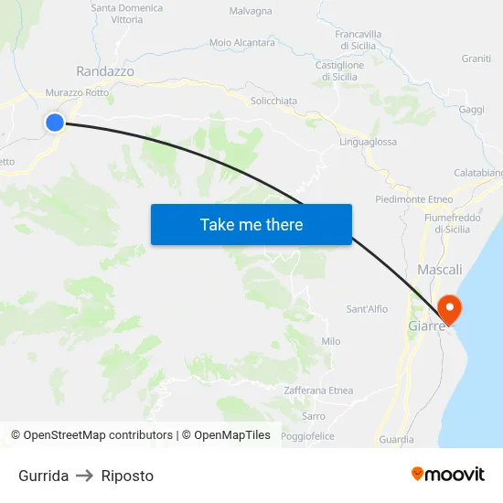 Gurrida to Riposto map
