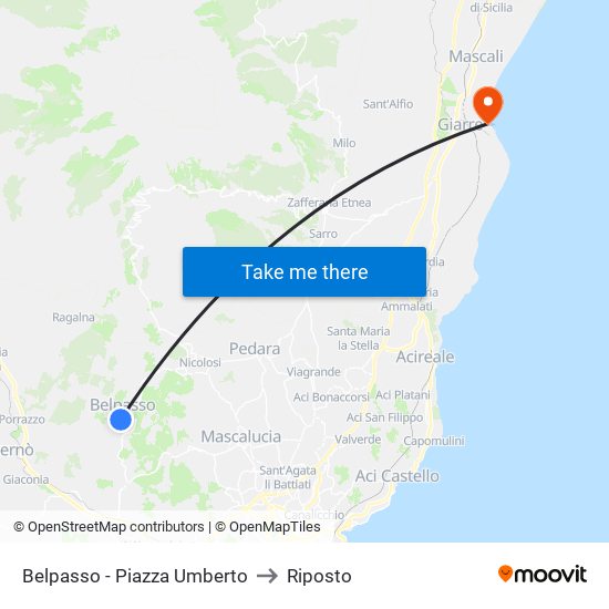 Belpasso - Piazza Umberto to Riposto map