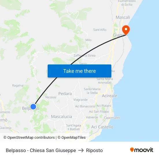 Belpasso - Chiesa San Giuseppe to Riposto map