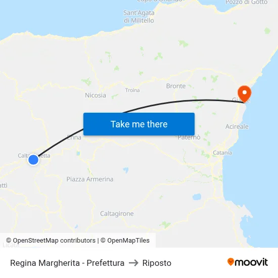 Regina Margherita - Prefecture to Riposto map