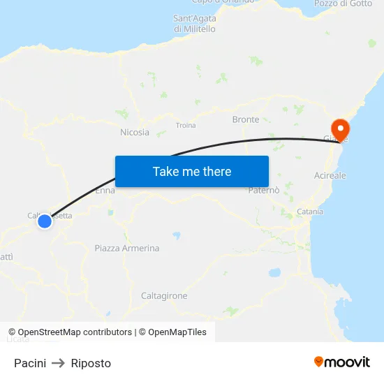 Pacini to Riposto map
