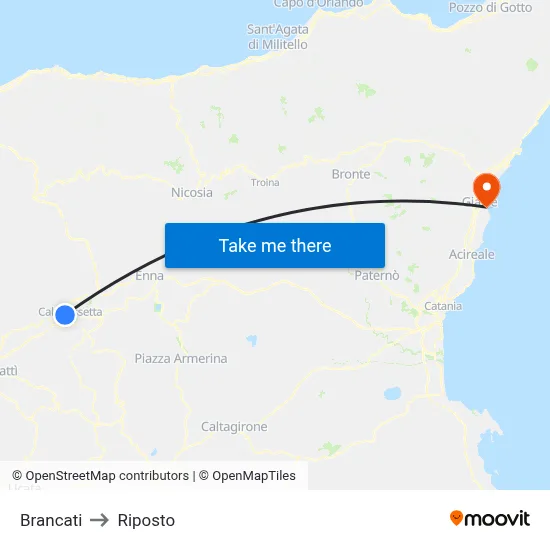 Brancati to Riposto map