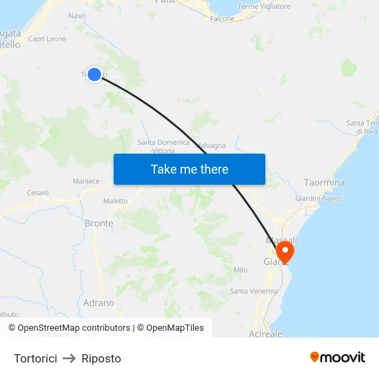 Tortorici to Riposto map
