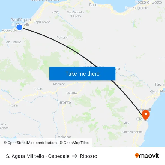 Sant'Agata Militello - Hospital to Riposto map