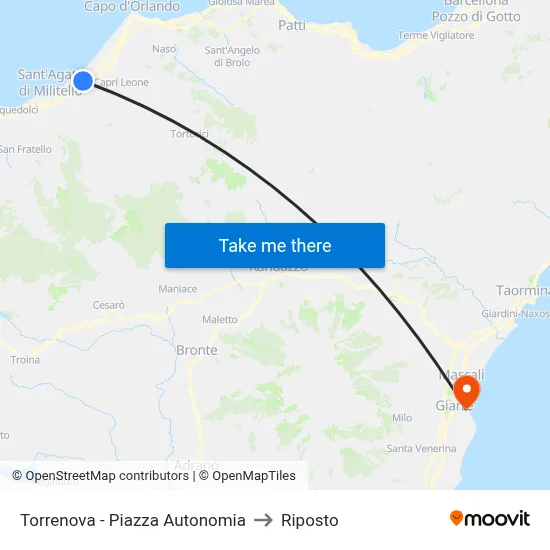 Torrenova - Autonomy Square to Riposto map
