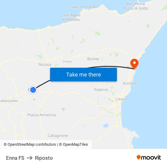Enna FS to Riposto map
