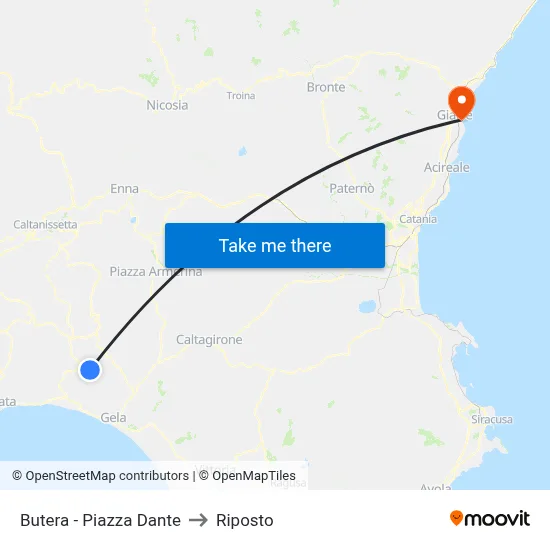 Butera - Dante Square to Riposto map