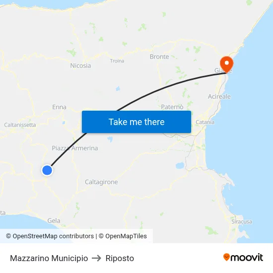 Mazzarino City Hall to Riposto map