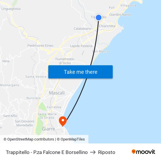 Trappitello - P.za Falcone E Borsellino to Riposto map