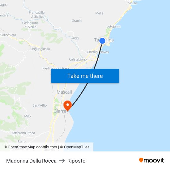 Madonna Della Rocca to Riposto map