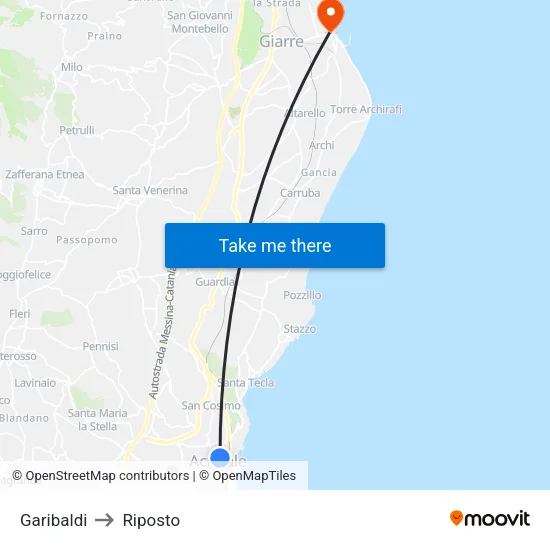 Garibaldi to Riposto map