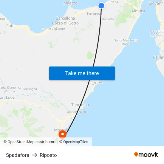 Spadafora to Riposto map