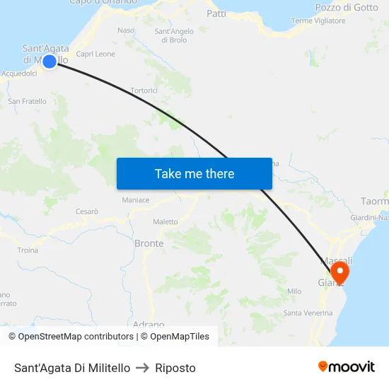 Sant'Agata Di Militello to Riposto map