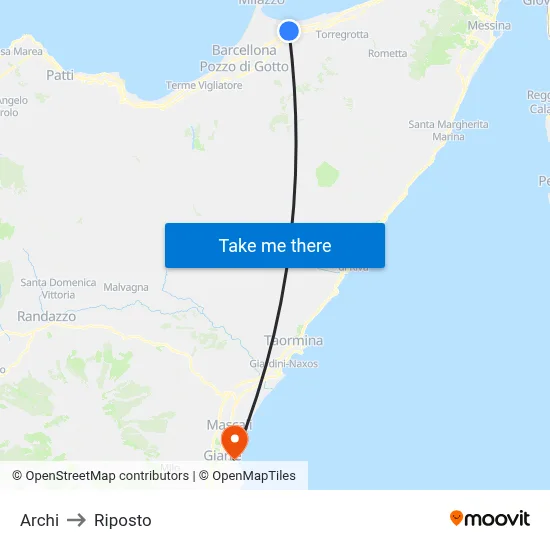Archi to Riposto map