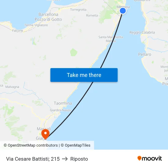 Via Cesare Battisti 215 to Riposto map