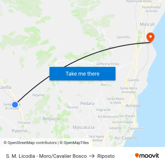 S. M. Licodia - Moro/Cavalier Bosco to Riposto map