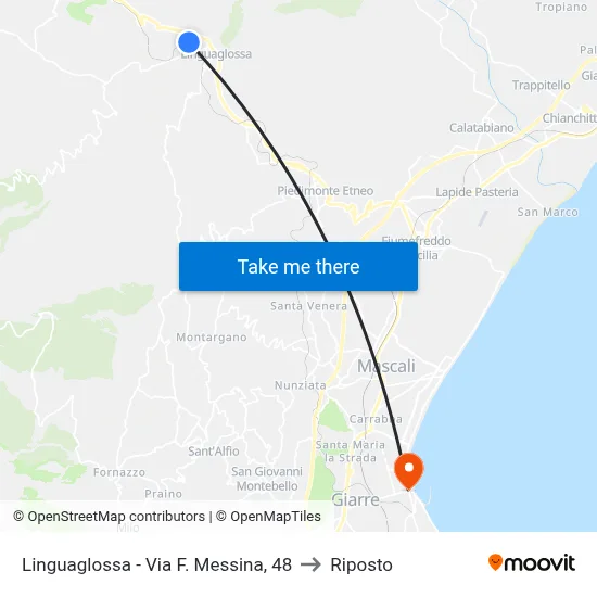 Linguaglossa - F. Messina Street, 48 to Riposto map