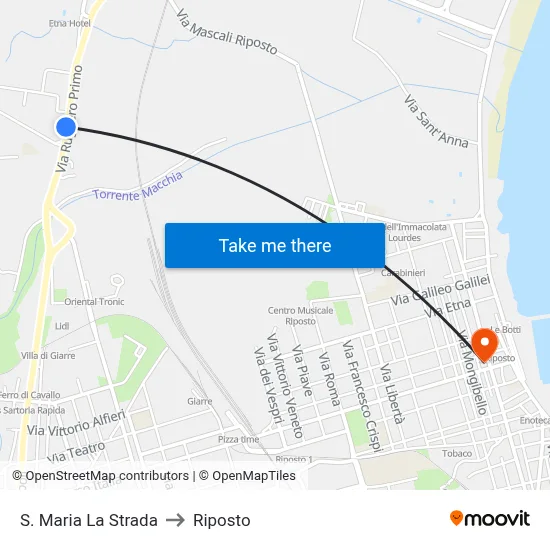 S. Maria La Strada to Riposto map