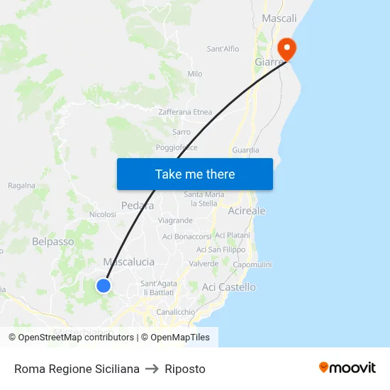 Roma Sicilian Region to Riposto map