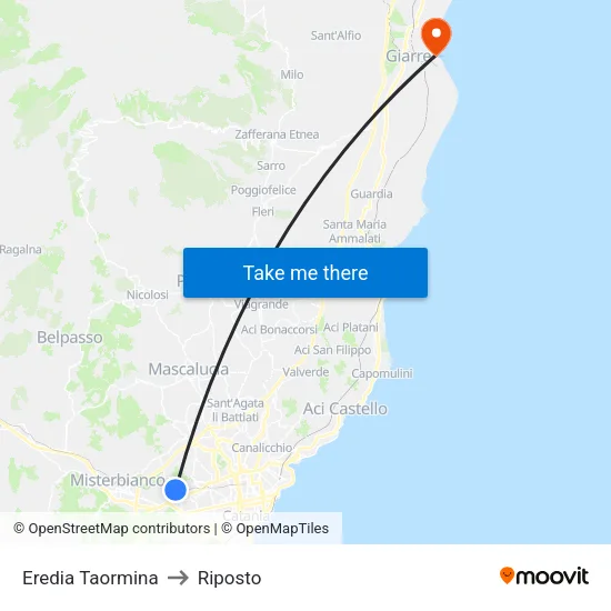 Eredia Taormina to Riposto map