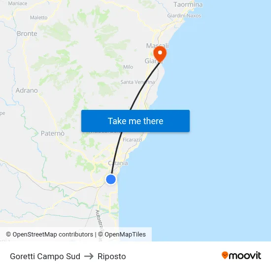 Goretti South Field to Riposto map