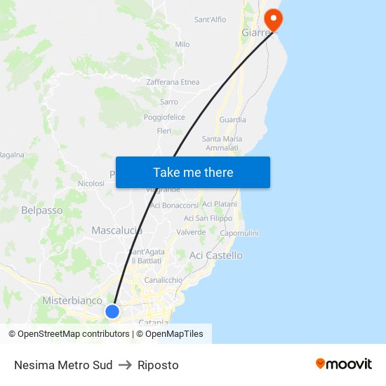 Nesima Metro Sud to Riposto map