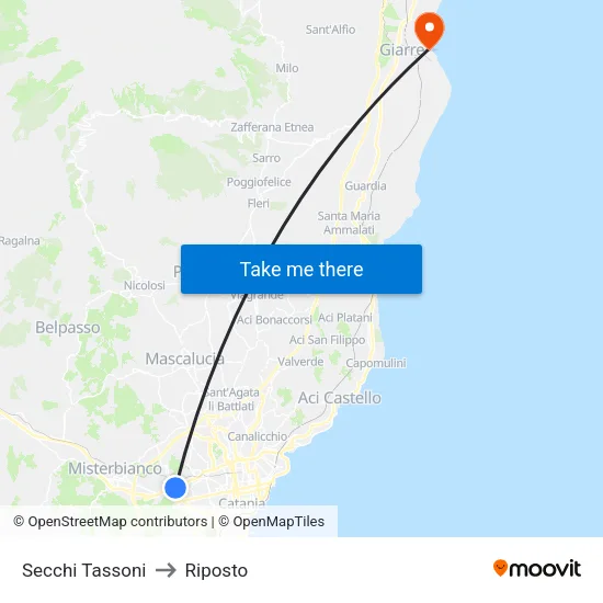 Secchi Tassoni to Riposto map