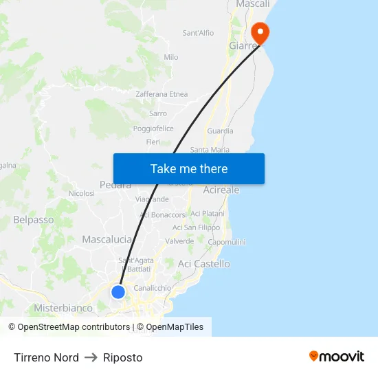 Tyrrhenian North to Riposto map