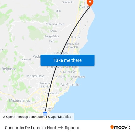 Concordia De Lorenzo Nord to Riposto map