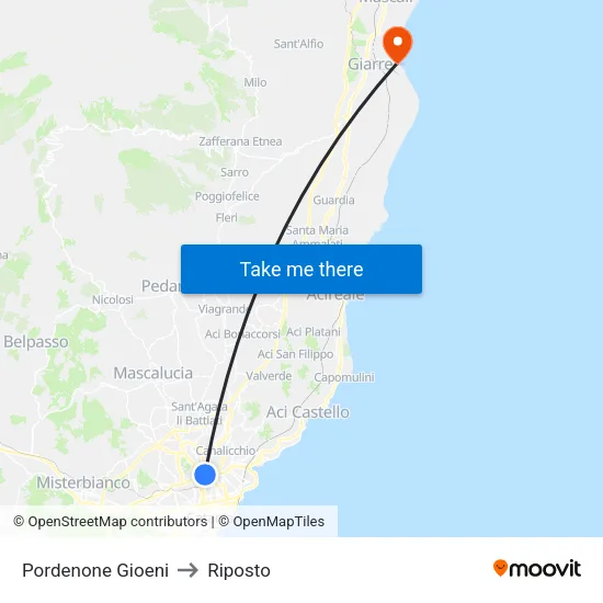 Pordenone Gioeni to Riposto map