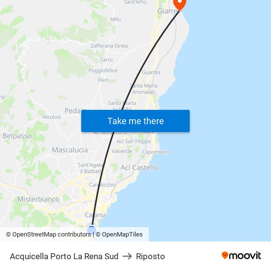 Acquicella Porto La Rena Sud to Riposto map