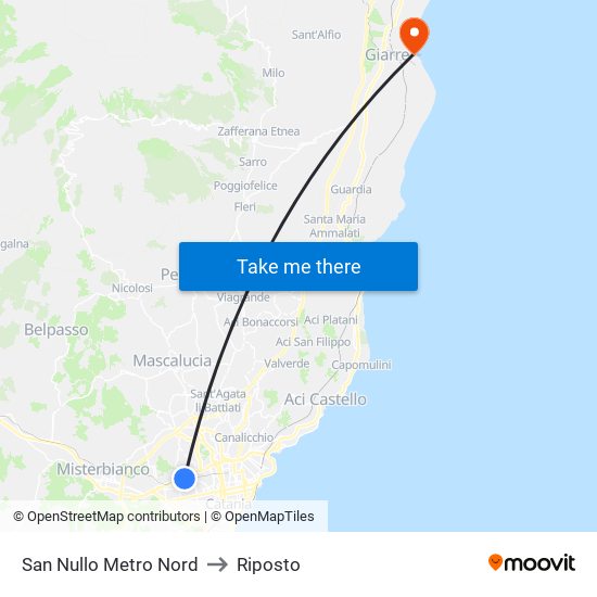 San Nullo Metro Nord to Riposto map
