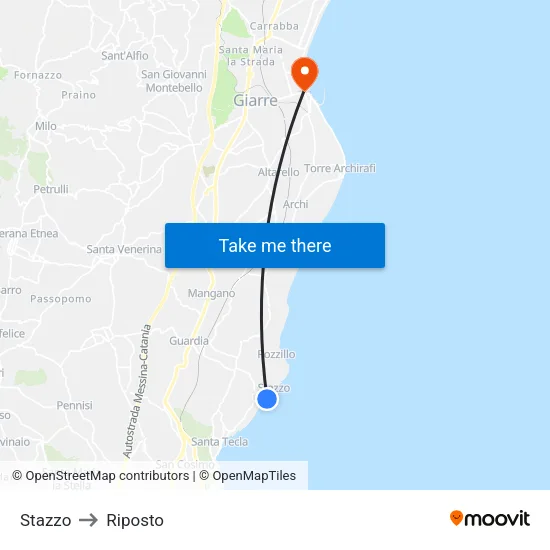 Stazzo to Riposto map