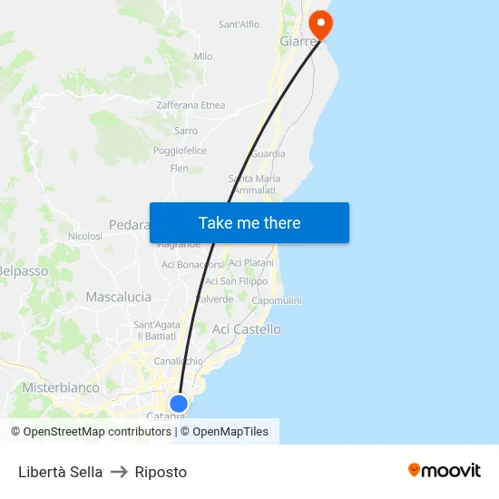 Liberty Sella to Riposto map