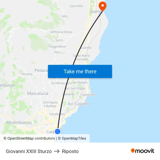 Giovanni XXIII Sturzo to Riposto map