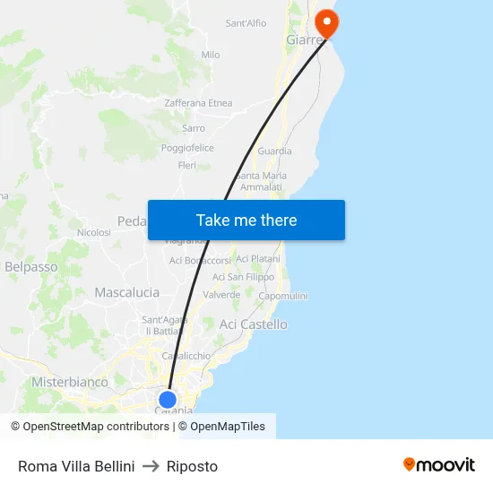 Roma Villa Bellini to Riposto map