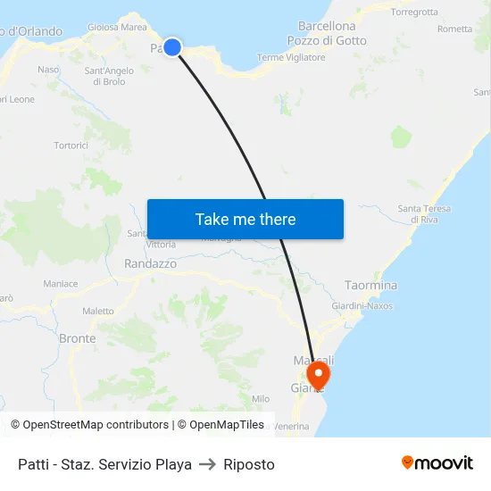 Patti - Playa Service Station to Riposto map