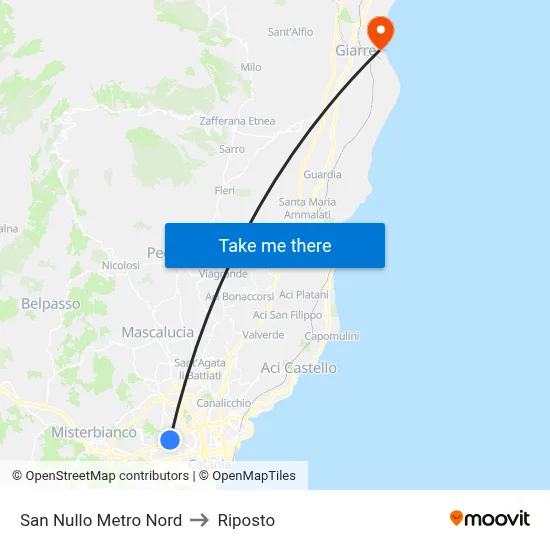 San Nullo Metro North to Riposto map