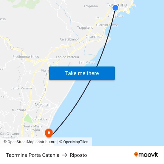 Taormina Porta Catania to Riposto map
