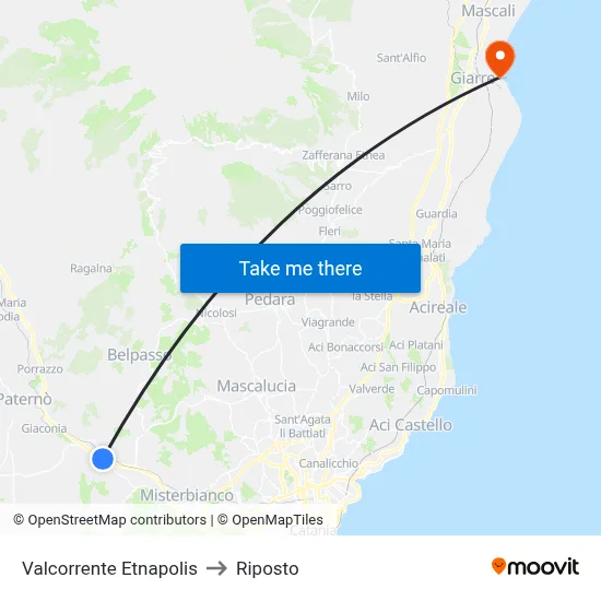 Valcorrente Etnapolis to Riposto map