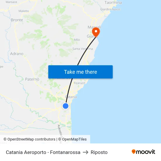 Catania Airport - Fontanarossa to Riposto map